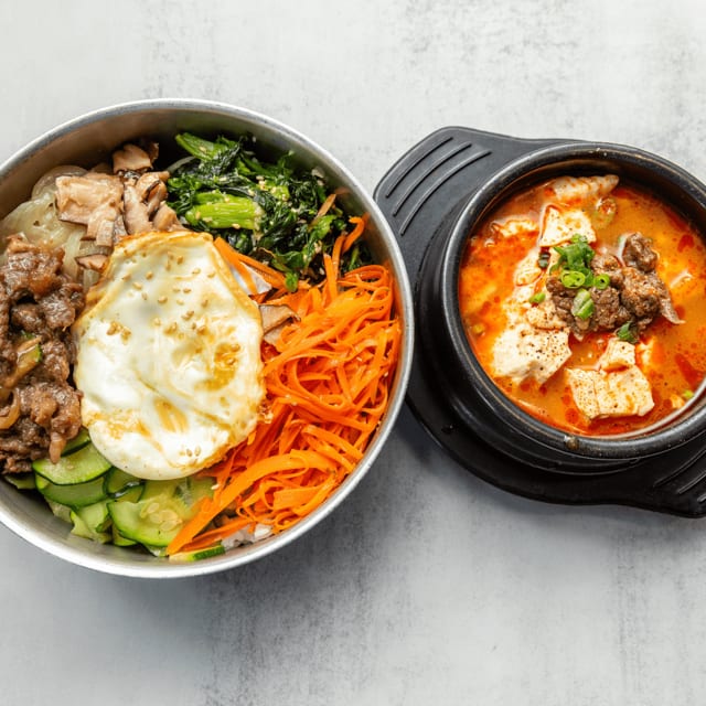 Bibimbap and Tofu Soup.